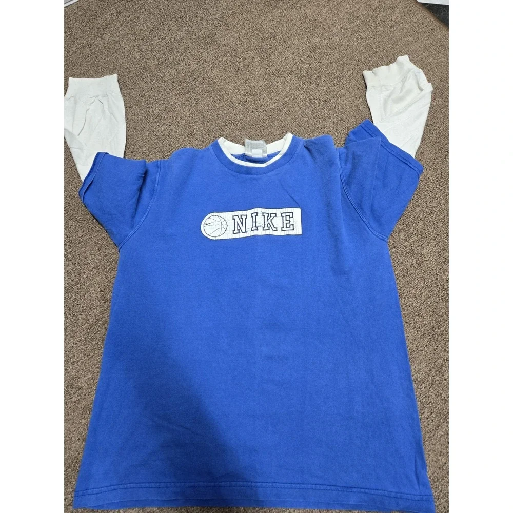 Vintage NIKE Long Sleeve‎ T Shirt Size (XL) Youth Rare Y2K Flames Fire Logo Blue